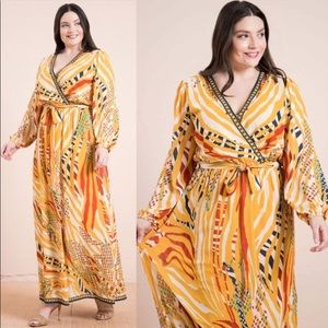Plus Multicolor Yellow Printed Surplus Maxi Dress